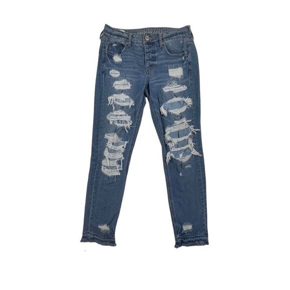 American Eagle Tomgirl Jeans High Waist Skinny Womens 4 Slim Leg Distressed - Picture 1 of 8